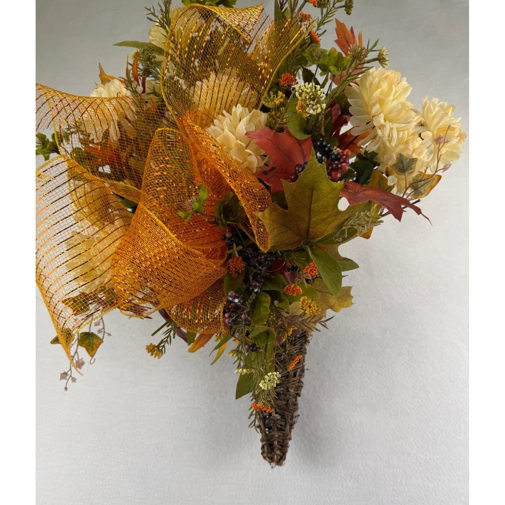 Fall Cornucopia Wall Hanging Woven Grapevine Autumn Floral Decor